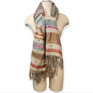 EUC AHUJASONS MULTICOLOR STRIPED WOOL SCARF WITH FRINGE
